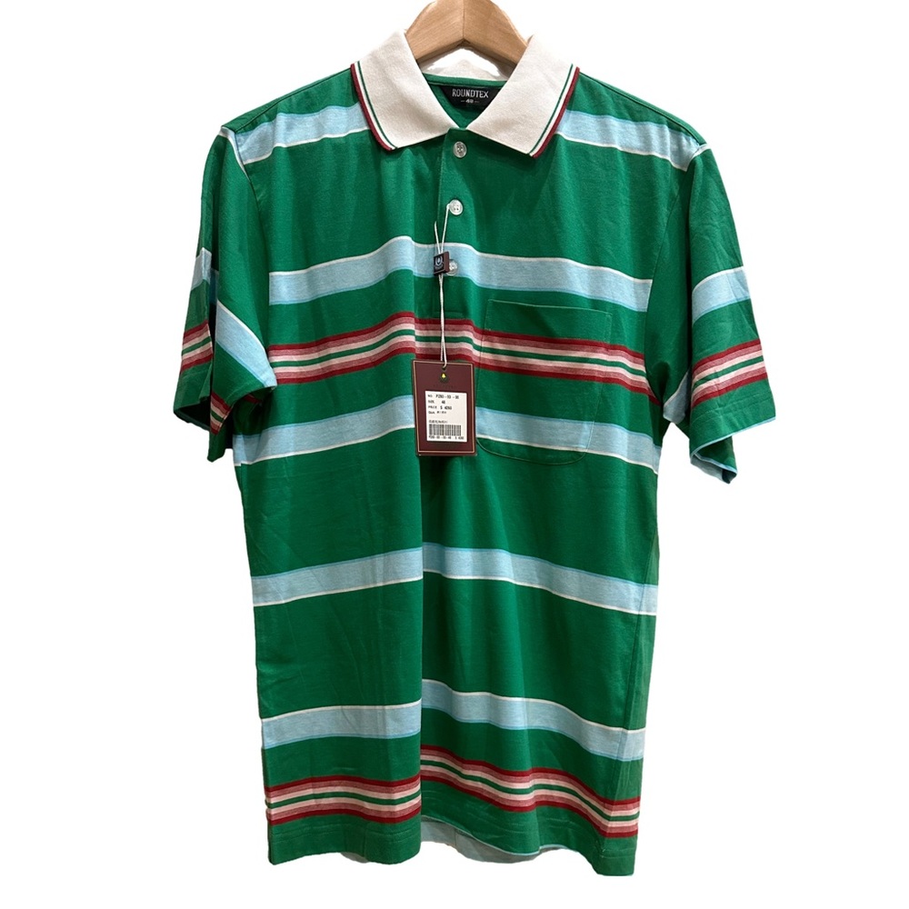 Roundtex Men’s Striped Green, Blue & Red Polo